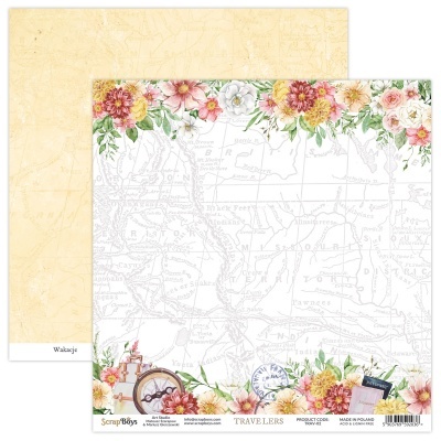 Folha dupla de papel decorativo para scrapbooking com mapa e flores