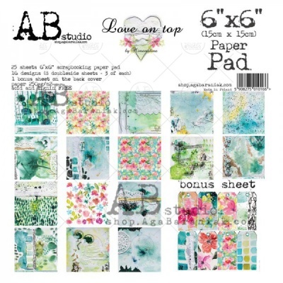 Bloco de papel para scrapbooking AB studio Love on top 15x15 cm com vários padrões coloridos