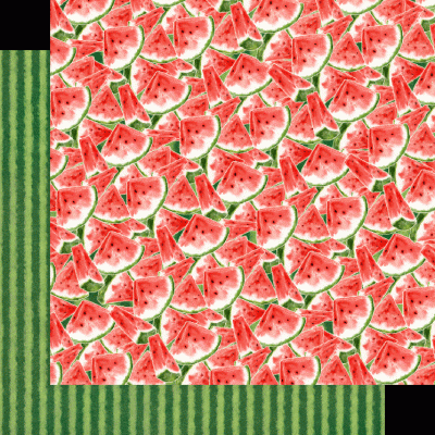 Papel de embrulho com padrão de melancia sobre superfície às riscas verdes