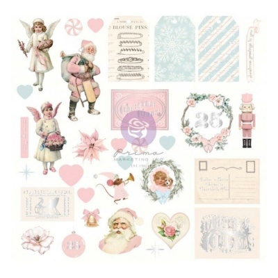 Recortes de papel natalícios com anjos, Pai Natal, flores, corações e textos para artesanato