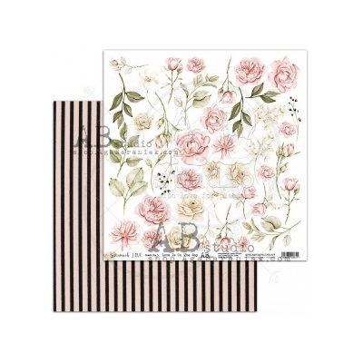 Papel decorativo com padrão floral e riscas verticais