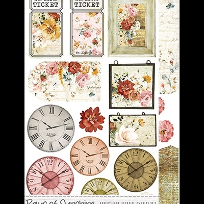 Folhas decorativas dupla-face com designs vintage de flores, bilhetes e relógios