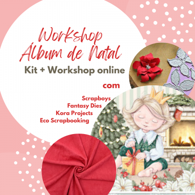 Workshop Álbum de Natal Kit + Workshop online com materiais de scrapbooking e ilustração natalícia