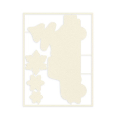 Cartão creme com peças recortadas em formas de flores e outras formas em estrutura retangular