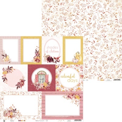 Folha de scrapbook com estampas florais e molduras para textos