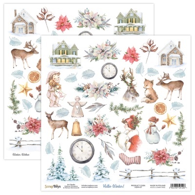 Papel decorativo para scrapbooking com motivos natalícios e naturais