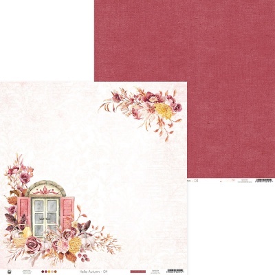 Papel decorativo com janela floral e lado liso vermelho texturizado