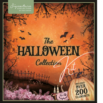 Kit de colecção de Halloween com elementos decorativos e texto promocional