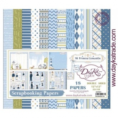 Conjunto de folhas de papel para scrapbook com vários padrões azul, branco e verde