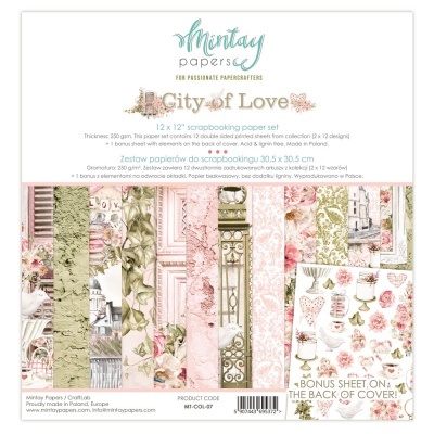 Conjunto de papel para scrapbooking Mintay Papers City of Love com vários padrões e folha bónus