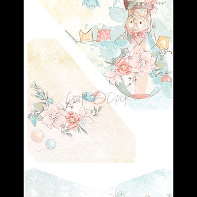 Design decorativo de papelaria com coruja, flores e elementos pastel