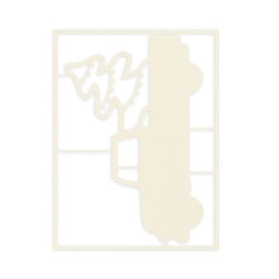 Silhueta decorativa em forma de carro clássico com árvore em pano branco