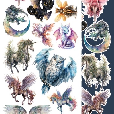 Autocolantes de criaturas míticas e asas coloridas detalhadas