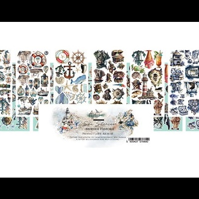 Folhas de autocolantes náuticos coloridos com diversos elementos marinhos