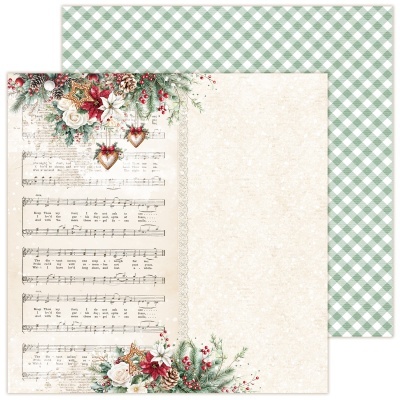 Papel decorativo de Natal com notas musicais e padrão xadrez