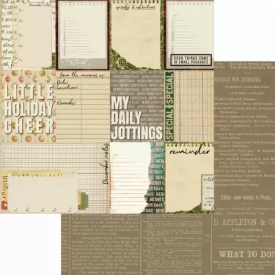 Notas e etiquetas de papel vintage com textos em inglês em vários tons neutros