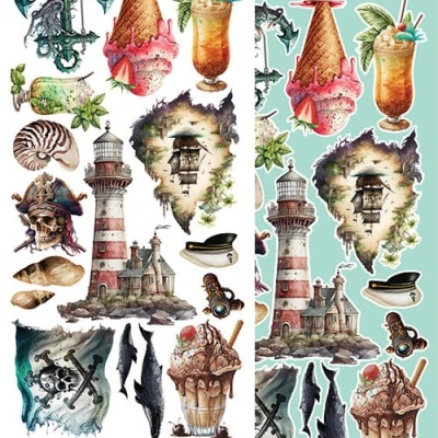 Adesivos decorativos de temas marítimos, piratas e tropicais