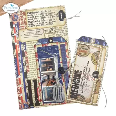 Três etiquetas vintage para etiquetas com imagens de cozinha e texto