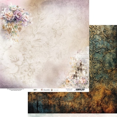 folha decorativa dupla-face para scrapbook com flores aquarela e padrão texturizado envelhecido