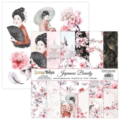 Conjunto de papéis decorativos para scrapbooking Japanese Beauty da Scrap Boys com ilustrações e padrões japoneses