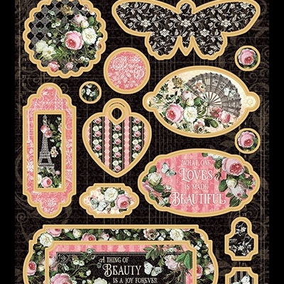 Etiquetas decorativas de papel com tema floral e texto em inglês