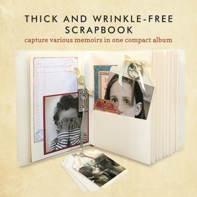 Álbum de scrapbook grosso e sem vincos com fotos e decorações