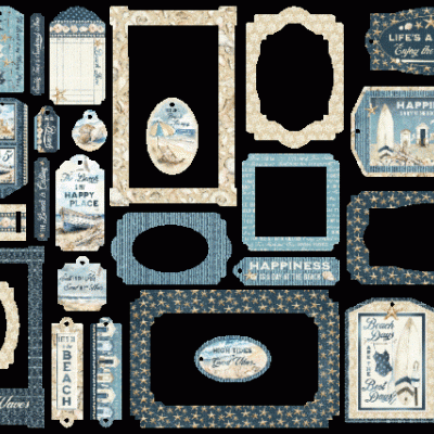 Etiquetas e molduras decorativas temáticas de praia com textos