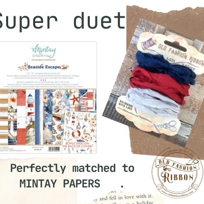 Pacote de fitas artesanais OLD FASHION RIBBON e bloco de papéis Mintay Papers Seaside Escape