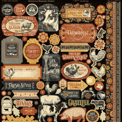 Autocolantes decorativos temáticos de quinta com animais e frases em inglês