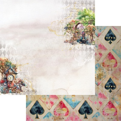 Papéis decorativos com padrões de naipes de cartas e ilustrações fantasiosas