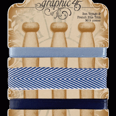 Conjunto de 3 fitas decorativas azuis em cartolina com padrão floral