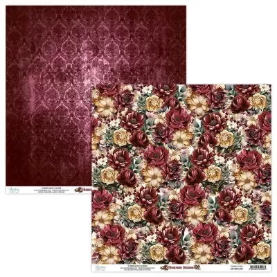 Papel decorativo dupla face com padrões floral e damasco em vermelho e bege