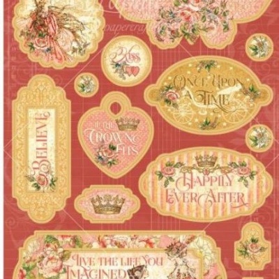 Autocolantes decorativos com temas de princesa e flores em fundo vermelho