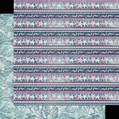 Papel de embrulho com padrão marinho e frases decorativas em faixas horizontais