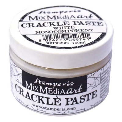 Pote branco de Crackle Paste da Stamperia com tampa branca