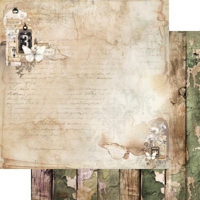 Papel de scrapbooking vintage com borboletas, texo manuscrito e fundo de madeira velha