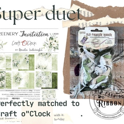 Papeis decorativos verdes e pacote de fitas Old Fashion Ribbon para artesanato