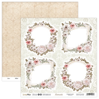 Folha dupla de papel decorativo para scrapbooking com molduras florais delicadas