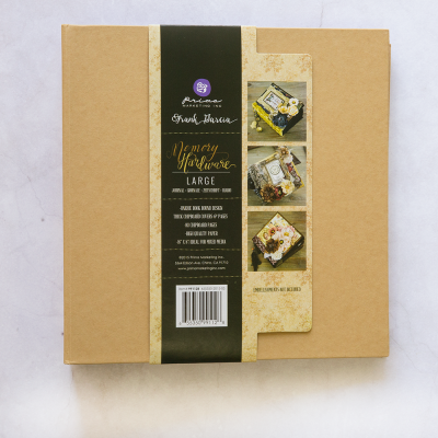 Embalagem de papel kraft para acessórios de scrapbook com rótulo preto e dourado