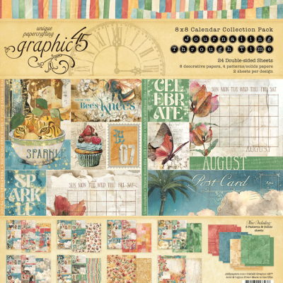 Conjunto de papéis decorativos vintage para scrapbooking com elementos de calendário, flores, cupcakes e textos