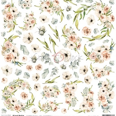 papel decorativo com padrão de flores pastel e folhas verdes