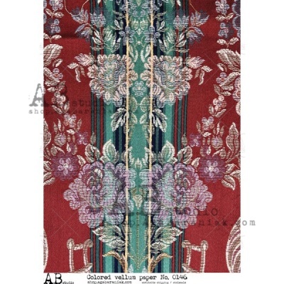 Papel vellum colorido com padrão floral e texto impresso