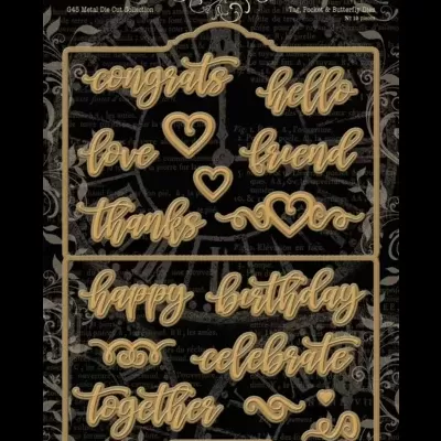 Placa de metal dourada com frases e corações recortados