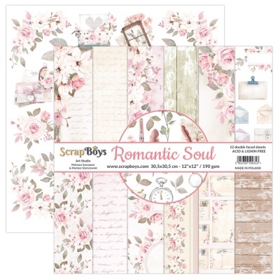 Papel scrapbooking floral duplo face ScrapBoys Romantic Soul em embalagem