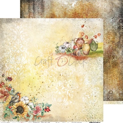 Folha decorativa com flores, vasos de cerâmica, fundo amarelo e textura vintage