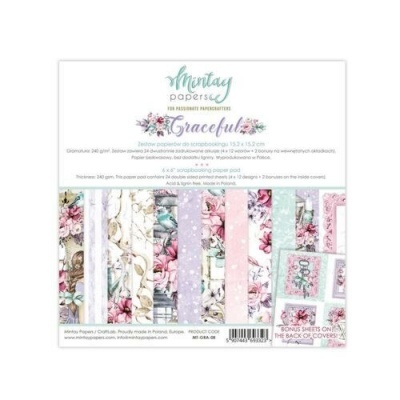 Papel para scrapbooking Mintay Papers Graceful com padrões florais em tons pastel