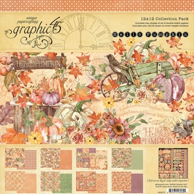 Conjunto papelaria decorativa Hello Pumpkin Graphic 45 com folhas 12x12 e tema de outono