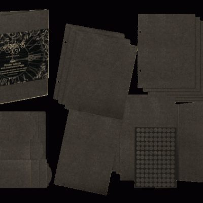 Conjunto de álbum para fotografias gráfico 45 com capa, páginas e autocolantes pretos