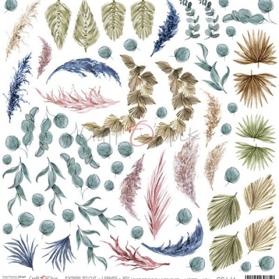 Folhas e ramos secos coloridos sobre fundo branco com texto Craft O'Clock