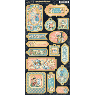 Etiquetas decorativas vintage com temas de chá e texto em inglês